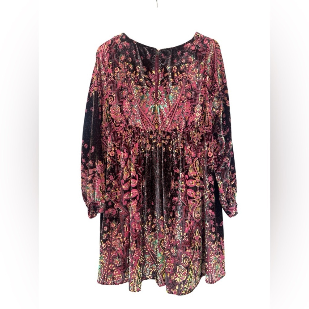 Free People Mirror Mirror Velvet Mini Dress in Wine Combo - Picture 10 of 14